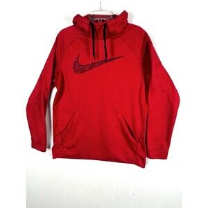 NIKE DRI-FIT Hoodie Mens Center Swoosh Pullover Size LARGE Nike Print Swoosh